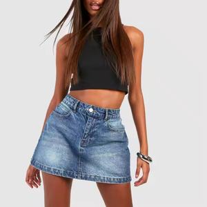 กระโปรงยีนส์มินิแฟชั่นสำหรับผู้หญิง สไตล์วินเทจ ซักล้างแล้ว เหมาะสำหรับฤดูร้อน ขายส่ง - Product Image 4