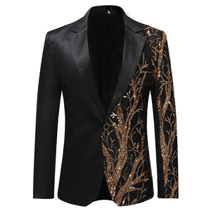 blue dress for baby girl Zapaka Black and Gold Sequins Men's 2 Piece Prom Suits Jacquard Shawl Lapel Homecoming Suits, BlackGolden / L main image 1