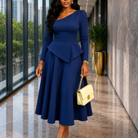 C8674 Robes d'automne pour femmes, vente chaude, décontractées et élégantes, col asymétrique, manches longues, volants asymétriques, robes de soirée, robe de bureau pour femme