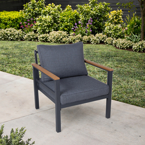 Silla Individual Moderna de Plástico, Madera y Aluminio para Jardín, Patio, Hotel y Parque - Product Image 2