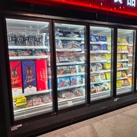 Congélateur vertical commercial à porte vitrée, 2 à 5 portes, 1400-3500L, système de refroidissement par unité externe pour supermarché et aliments surgelés