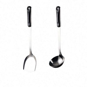 Stainless Steel Kitchen Cooking Utensils Set with Black Plastic Handle Kitchenware Shovel Soup Spoon Kitchen Utensils - Product Image 1