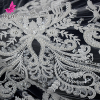 Dentelle française brodée de haute qualité HY3078 avec des paillettes, des perles et des cristaux pour robe de mariée