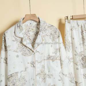 WanBao pijama de manga larga para mujer, algodón peinado sólido, puro 100%, algodón, cintura elástica, térmica, verano, primavera - Product Image 3