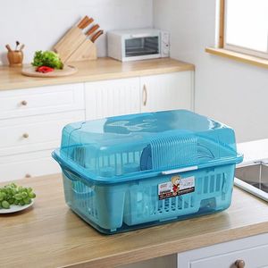 Kitchen Cutlery Dishes Storage Box <strong>Plastic</strong> Drain Rack <strong>Cupboard</strong> With Lid - Product Image 1