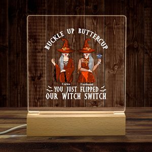 Lampe de nuit LED en acrylique personnalisée avec base en bois, lampe décorative sorcière d'Halloween, cadeau pour les femmes, les amies et les sœurs - Product Image 4