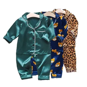 Children Pajamas Set Baby Suit Kids Clothes Toddler Boys Girls Clothing Ice Silk Satin Tops Shirts