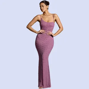 Embellished Asymmetric Evening Prom Gown Cut Out Spaghetti Strap Maxi Dress in Grape For Women