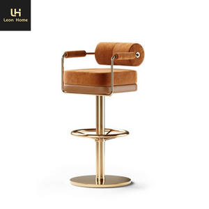Taburete giratorio de lujo europeo, base redonda, moderno, ajustable, con respaldo alto, taburete de <span class=keywords><strong>bar</strong></span>, taburetes de cuero - Product Image 6