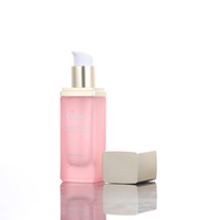 Botol Pompa Makeup Kaca Persegi Pink Frosted 30ML Mewah, Dispenser Cairan, Botol Foundation, Wadah Kosmetik