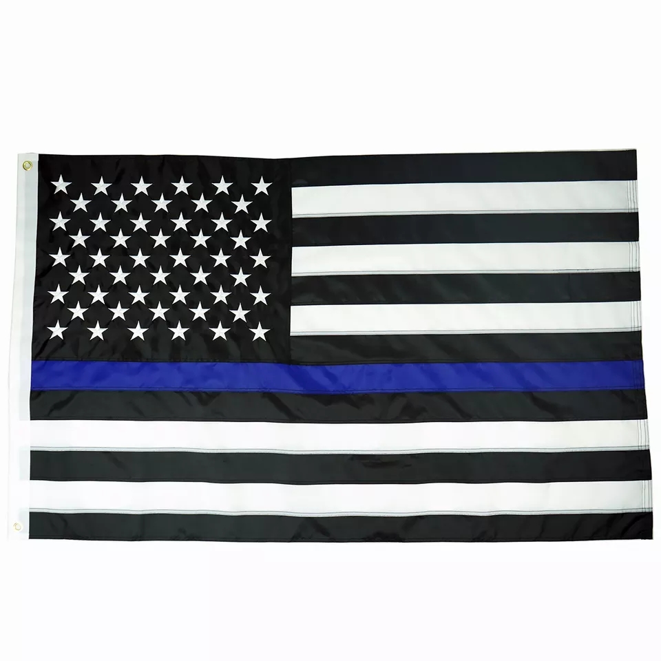 USA 3x5 pieds brodés avec étoiles, rayures cousues, noir, blanc et bleu, drapeau de la Police américaine, fine ligne bleue, drapeau américain