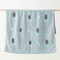 Couverture bébé en coton doux jacquard animalier OEM, 100% coton, double face, jacquard éléphant, tricotée, pour toutes les saisons