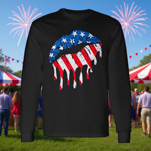 T-shirt à manches longues avec motif drapeau américain, design patriotique USA, style vintage - Product Image 3