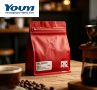 Sacs à café à fond plat imprimés sur mesure avec valve, emballage alimentaire recyclable pour grains de café