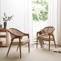 Fauteuil en bois de chêne massif avec dossier en rotin véritable, design nordique, chaises de salle à manger en canne française pour restaurant, café