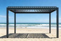 Pergola à lames orientables en aluminium imperméable One-Alu, taille personnalisée, avec toit électrique et éclairage LED intégré