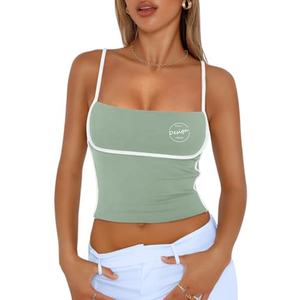Verano personalizado alto estiramiento mujer verano chaleco Crop Tank Top para mujer sin mangas 100% algodón estampado diseño camisetas sin mangas - Product Image 4