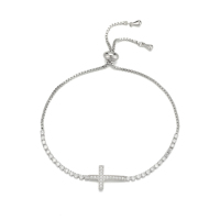 Bracelet de couple élégant et romantique avec croix, grande chaîne principale coulissante, idéal pour les fêtes et événements.
