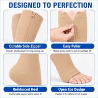 Chaussettes de compression à bout ouvert avec fermeture éclair, hauteur genou, à compression graduée, respirantes, en nylon, pour infirmières en déplacement, vente en gros OEM, directement de l'usine