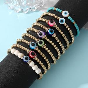 Evil Eye <b>Beaded</b> <b>Bracelet</b> Gold Plated Turquoise Blue Eye Unisex Fashion Jewelry Accessory - Product Image 1