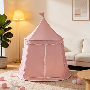 Tente de jeu pour enfants en forme de yourte rose pastel, facile à installer et portable, château de princesse pour filles, cadeau pour l'intérieur et l'extérieur - Product Image 6