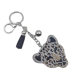 Phim hoạt hình báo đầu pha lê Keychain động vật Rhinestone xe mặt dây chuyền thời trang tua Túi Mặt dây chuyền Quà Tặng bán buôn - Product Image 1