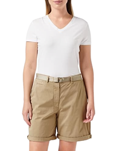 Shorts de Lona de Algodón Color Caqui para Mujer, Cintura Media, con Cinturón, Corte Regular, Estilo Casual, Color Sólido, Tejido Transpirable, Cierre de Botones - Product Image 1