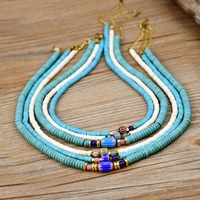 Collier pendentif en acier inoxydable fait main, style décontracté/sportif, pierre naturelle, perle de verre bleu turquoise, unisexe