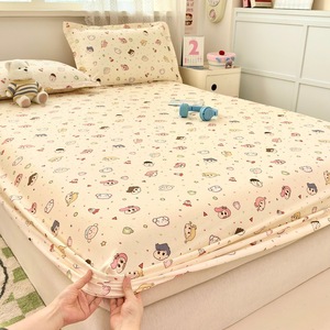 Cute Printed Cotton Fitted Sheet 1.8m Bed Breathable Non Slip Mattress Protector Cartoon Pattern Four Seasons Use - Product Image 4
