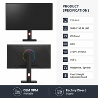Monitor IPS 23,8 Inci 4K UHD 3840x2160 Layar USB-C HDMI DP Monitor Gaming Produsen OEM ODM