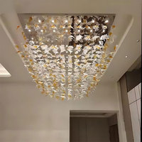 Long escalier d'hôtel de mariage extra doré en verre de Murano grand escalier haut Led lustre de plafond moderne en cristal de luxe