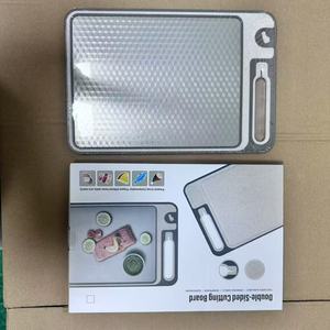 เขียงสแตนเลสลายเพชรแบบสองด้าน ขนาดใหญ่ พร้อมที่ลับมีด ป้องกันแบคทีเรีย - Product Image 2