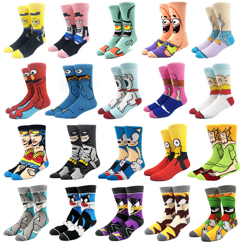 2021 Gelukkig Grappig Comics Mannen Mode Katoenen Calcetines Dibujos Animados Custom Tube Crew Designer Meias Enkel Anime Cartoon Sokken