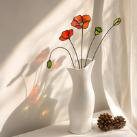 Ornement de table en verre teinté Art Déco fait main sur mesure, bouquet de coquelicots, remplissage de vase floral artificiel, décoration intérieure
