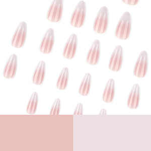 Nouveau design Faux ongles longs brillants <span class=keywords><strong>rose</strong></span> nude amande, faux ongles blancs scintillants pailletés ombrés minimalistes simples à presser pour nail art - Product Image 4