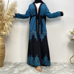 1753# Modest Black Border With Pretty Applique High Quality Cardigan Dubai Muslim Islamic <b>Abaya</b> - Product Image 6