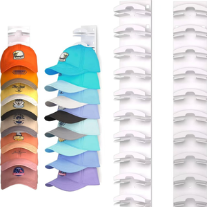 Lot <span class=keywords><strong>de</strong></span> 2 organiseurs <span class=keywords><strong>de</strong></span> casquettes pour casquettes <span class=keywords><strong>de</strong></span> baseball, support mural pour chapeaux avec adhésif puissant pouvant accueillir jusqu'à 20 casquettes, support <span class=keywords><strong>de</strong></span> rangement pour chapeaux - Product Image 2