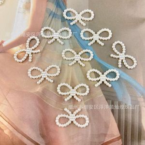 Beaded Openwork <b>Bow</b> Charm Off White Pearl Plastic Resin For Bracelet Phone Chain Keychain Car Pendant Everyday Wear - Product Image 4