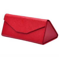 Étui à lunettes pliable triangulaire en cuir PU, vente en gros d'usine, logo personnalisé, boîte de rangement pour lunettes de soleil faite à la main pour hommes et femmes