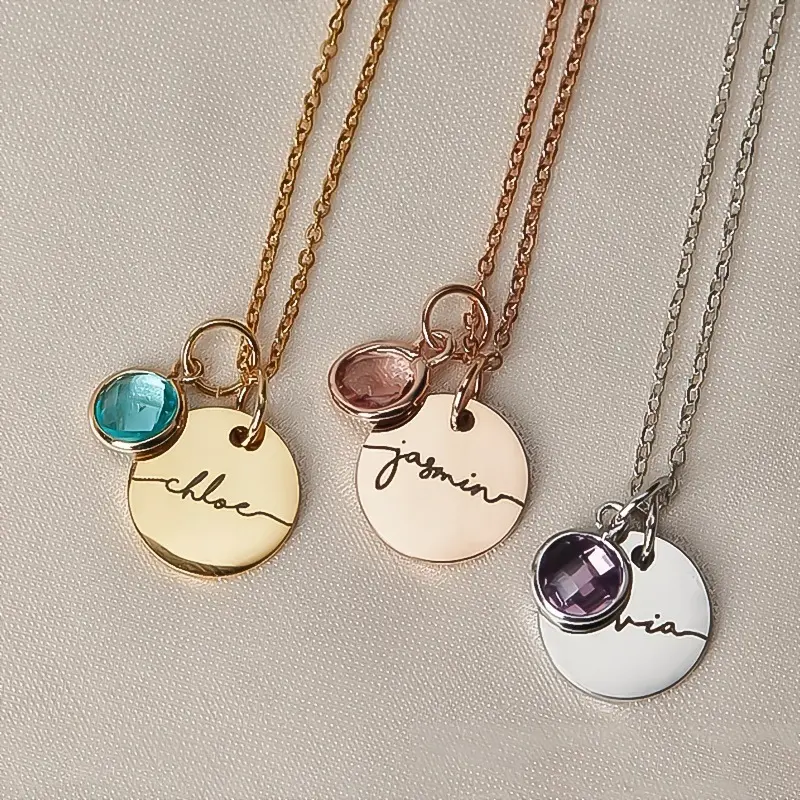 Birthstone Name Necklace Personalized For Women Girls Birthday Mom Gifts Gold Plated Pendant Initial Jewelry