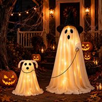 Ensemble de statues de chiens fantômes lumineux pour Halloween, figurine de chiot fantôme marchant avec des lumières à piles, décoration de pelouse, de porche ou de jardin