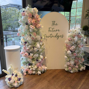 Chemin de table en fleurs artificielles rose et blanc pour <span class=keywords><strong>mariage</strong></span>, anniversaire, fête, table de gâteau, arrangement floral, décoration d'arche - Product Image 1