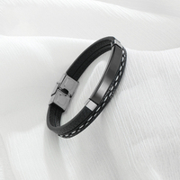 Bracelet Homme Personnalisé en Cuir PU Tressé Gravé, Simple, Trois Couleurs, Acier Inoxydable Courbé, Style Hip-hop, pour Dropshipping