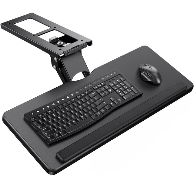 Keyboard Tray Under Desk, Height Adjustable Mouse & Keyboard Tray with Swivel & Tilt Ergonomic Sliding KeyboardTray Slide Out