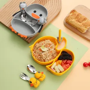 Hot Sale Kids Dinnerware Baby Silicone Suction Plates And Spoon Fork Sets
