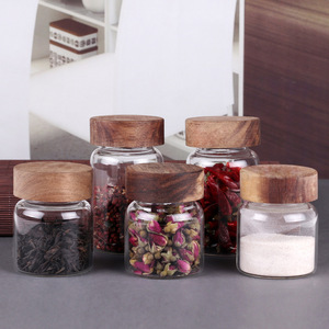 Vente en gros de 6 pièces, ensemble de bocaux en verre pour le stockage des aliments, vente directe d'usine, récipient en verre <span class=keywords><strong>vide</strong></span> en borosilicate de haute qualité, couvercle en bois - Product Image 2