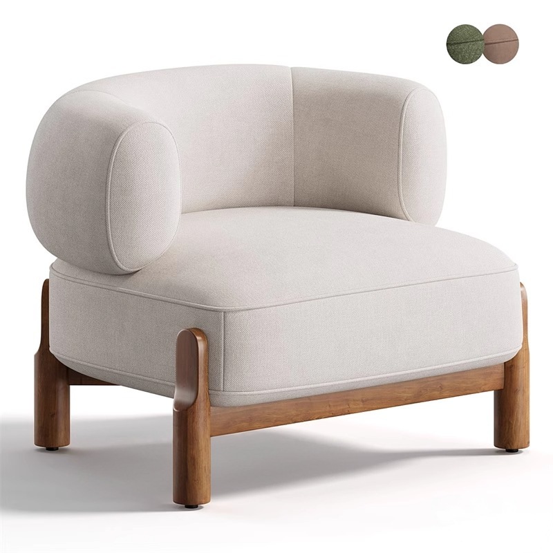 Fauteuil individuel en coton et lin écru.