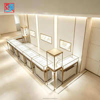 Comptoir d'exposition de bijoux LED doré, vitrine murale pour bijouterie de luxe, magasin de diamants