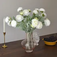 Fleur artificielle en soie floquée, Lotus de rosée, Camélia, pour décoration intérieure, bouquet de mariée, décoration de mariage et arrangements de table de fête, 3 têtes