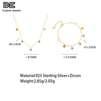 Collier trèfle en zircon coloré DE, argent sterling 925, plaqué or 18 carats, chaîne à maillons, bijou élégant pour femme
